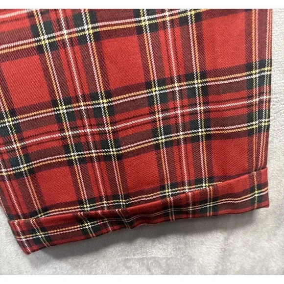 Paul Fredrick Vintage Red Tartan Plaid Wool Pants 40x30 Pleated Cuffed 80s - Picture 5 of 10